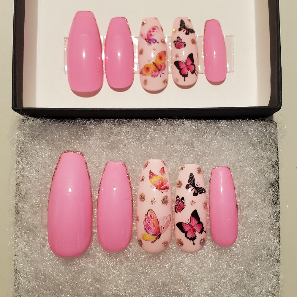 Pink Butterfly Press On Nails